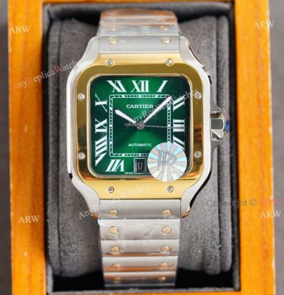 Green Dial Cartier Santos 100 XL Two Tone Citizen Replica Watch For Men 